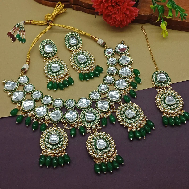 women’s delicate gold necklaces-Gehana Mahal Gold Plated Kundan Stone Necklace Set