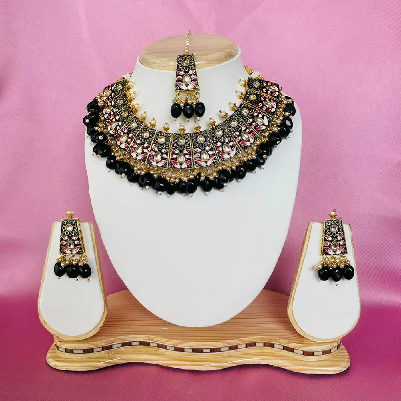 women’s wedding jewelry necklaces-Shagna Gold Plated Kundan And Meenakari Choker Necklace Set