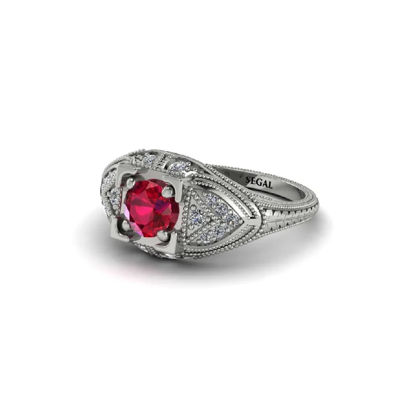 women’s engagement rings with diamonds-Round Ruby Filigree Art Deco Vintage Engagement Ring - Bree No. 12