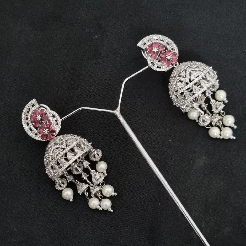 women’s unique earrings-Lucentarts Jewellery Silver Plated AD Jhumki Earrings