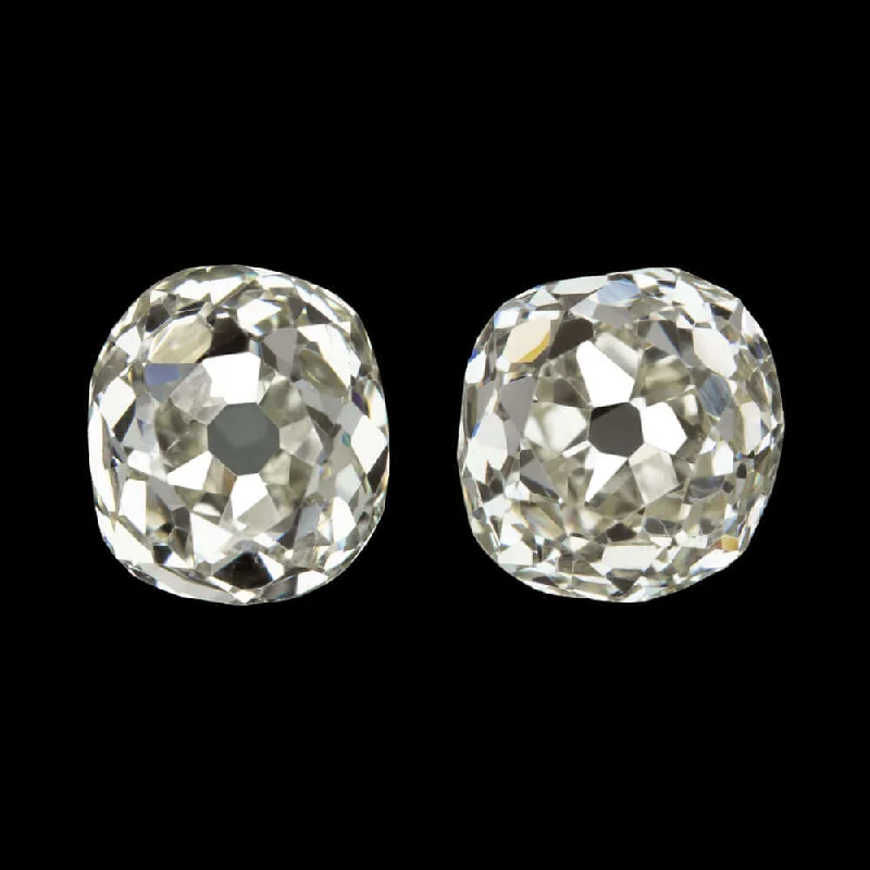 women’s trendy drop earrings-1.13ct K VS1 OLD MINE CUT DIAMOND STUD EARRINGS MATCHING PAIR ANTIQUE CUSHION