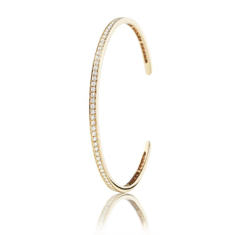 women’s rose gold bracelets-One Row Parallel 18K Gold, Rosegold or Whitegold Bangle w. Diamonds