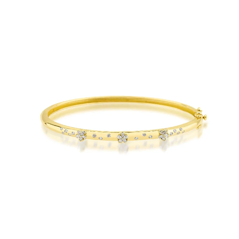 women’s slim bracelets-Fleur 18K Gold Bangle w. Diamonds