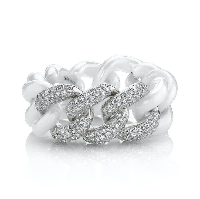 women’s statement rings-TRIPLE PAVE & WHITE CERAMIC ESSENTIAL LINK RING