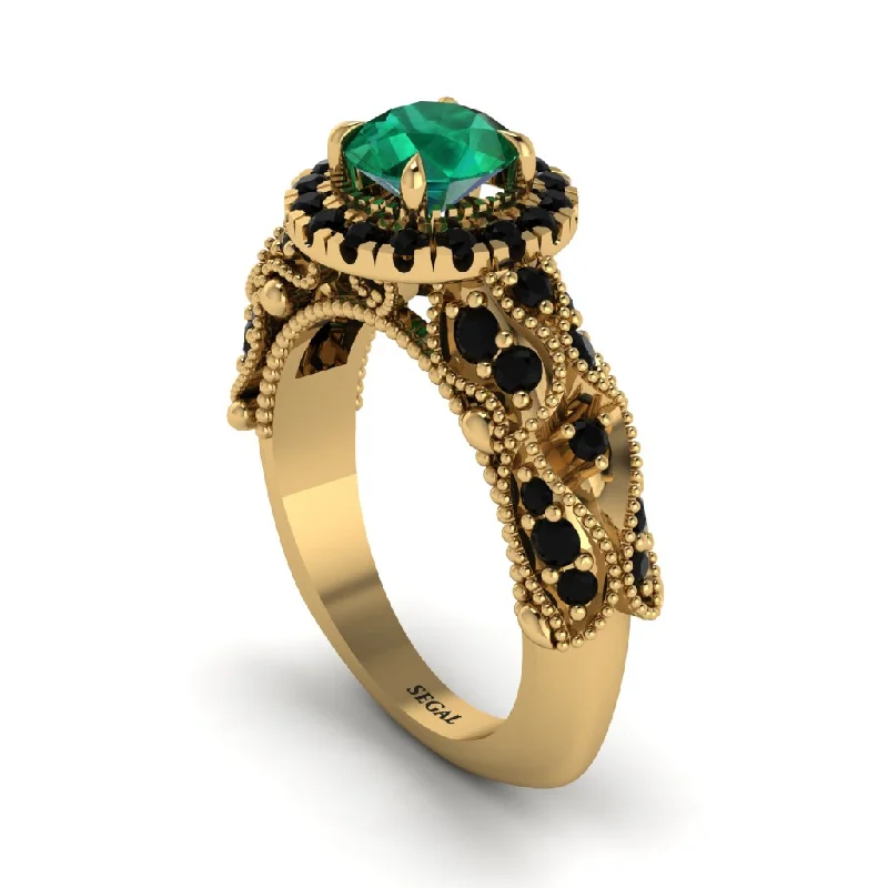 women’s luxury diamond engagement rings-Exclusive Halo Emerald Milgrain Engagement Ring - Kendra No. 34