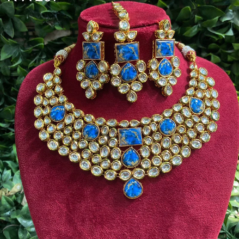 women’s engraved necklaces-Royal Kundan Jewellery Gold Plated Polki Kundan Necklace Set