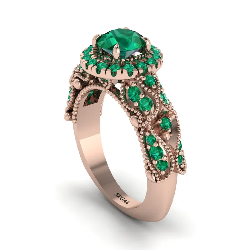 women’s radiant diamond engagement rings-Exclusive Halo Emerald Milgrain Engagement Ring - Kendra No. 20