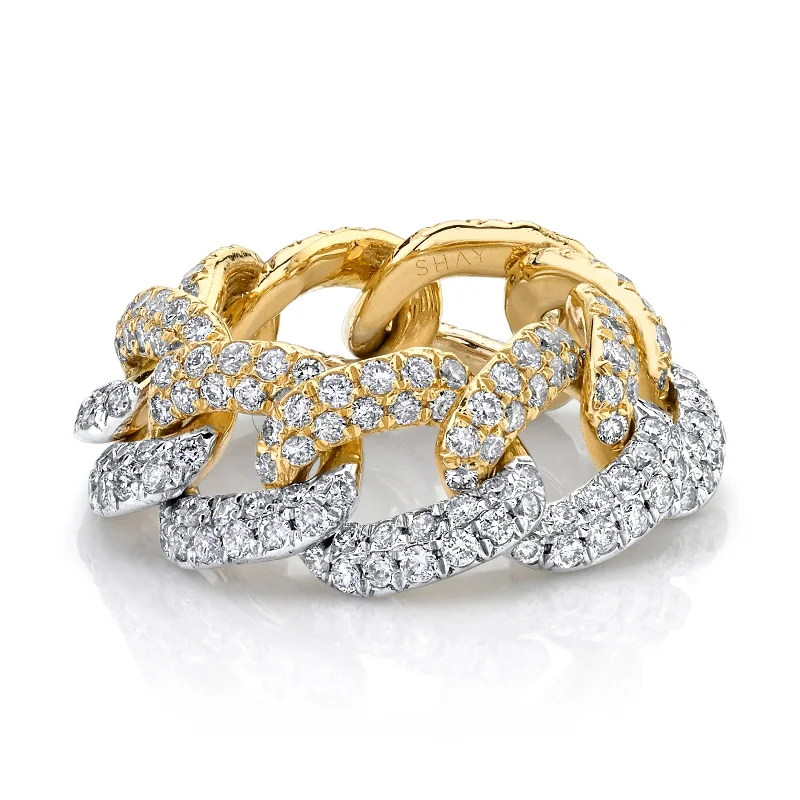 women’s large diamond rings-READY TO SHIP DIAMOND TWO-TONE PAVE ESSENTIAL LINK RING