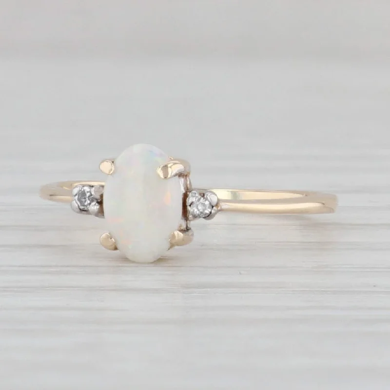 women’s three-stone engagement rings-Oval Opal Diamond Ring 14k Yellow Gold Size 3 October Birthstone