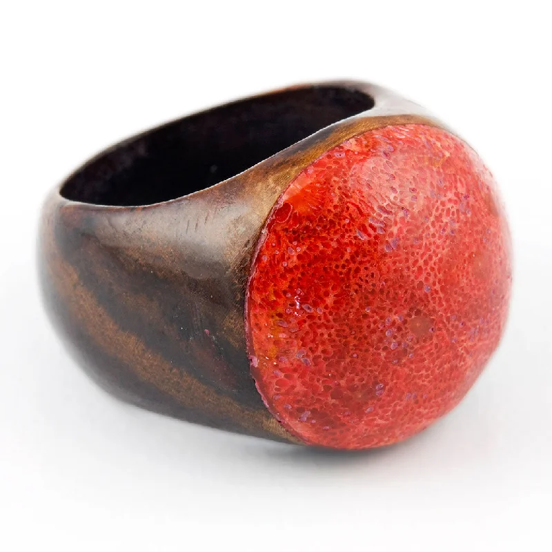 women’s sparkling rings-Wooden Ring - Red Coral