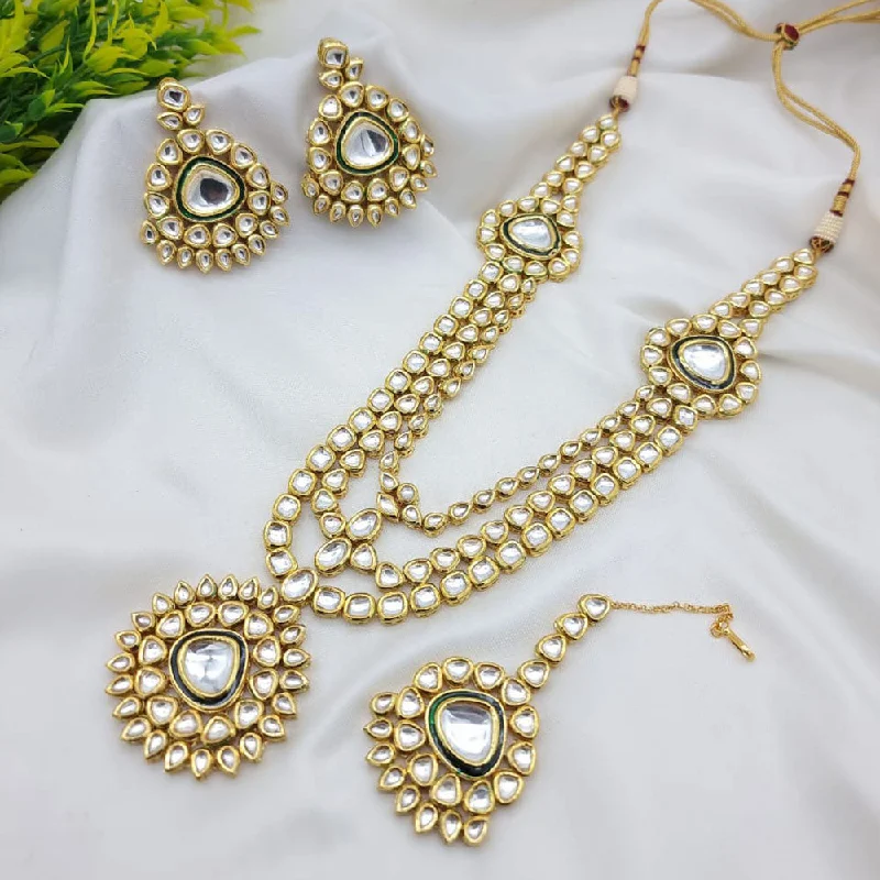 women’s vintage pendant necklaces-JCM Gold Plated Kundan Long Necklace Set