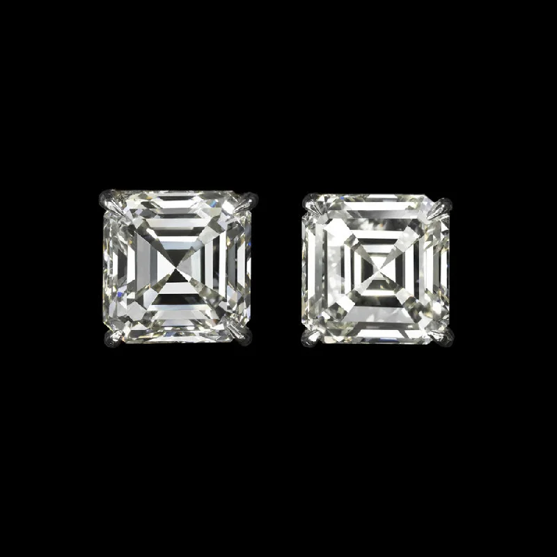 women’s stud earrings-8 CARAT DIAMOND STUD EARRINGS GIA CERTIFIED K-L VVS-VS ASSCHER CUT NATURAL 8ct