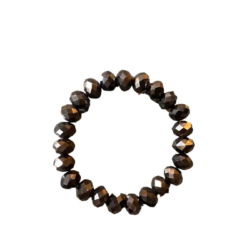 women’s leather bracelets-Dark Brown Faceted Rondelle 10mm Bracelet