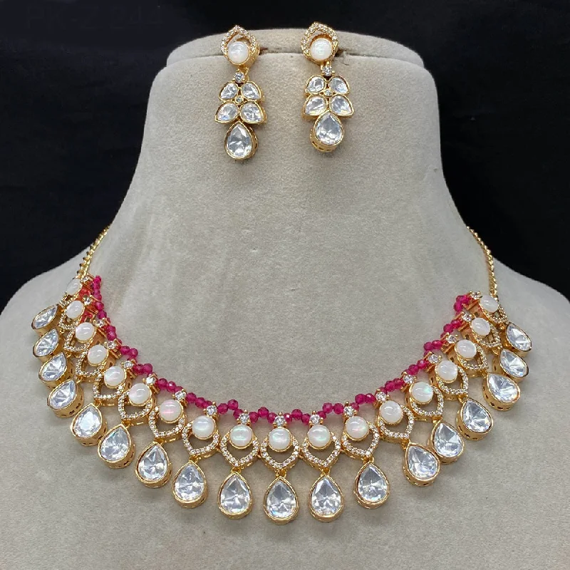 women’s sapphire necklaces-Amoliya Jewels Brass Polki Kundan Designer Necklace Set