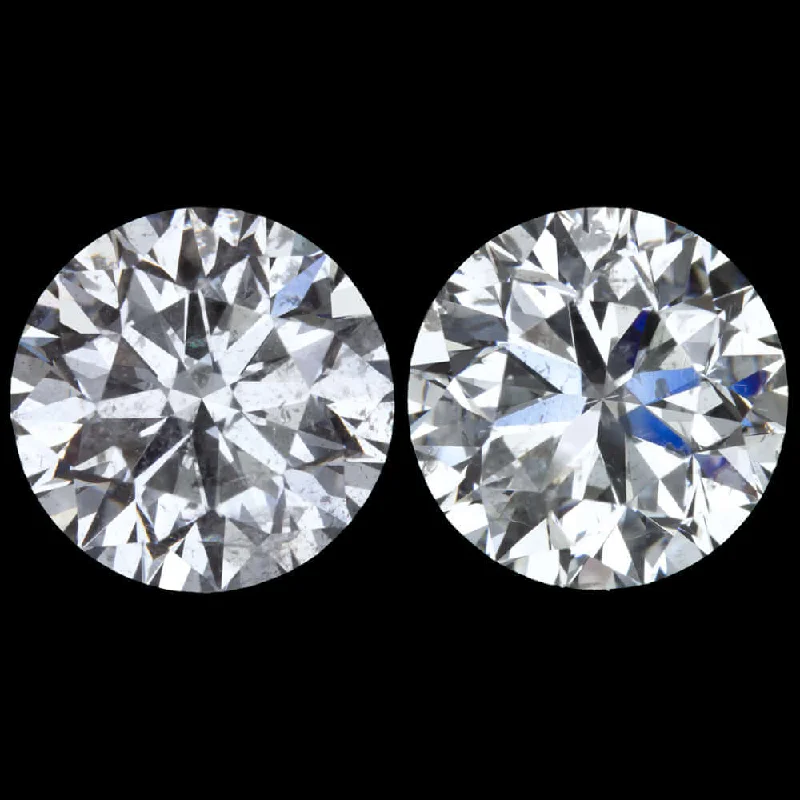 women’s vintage drop earrings-3ct VERY GOOD ROUND BRILLIANT CUT DIAMOND STUD EARRINGS MATCHING PAIR NATURAL