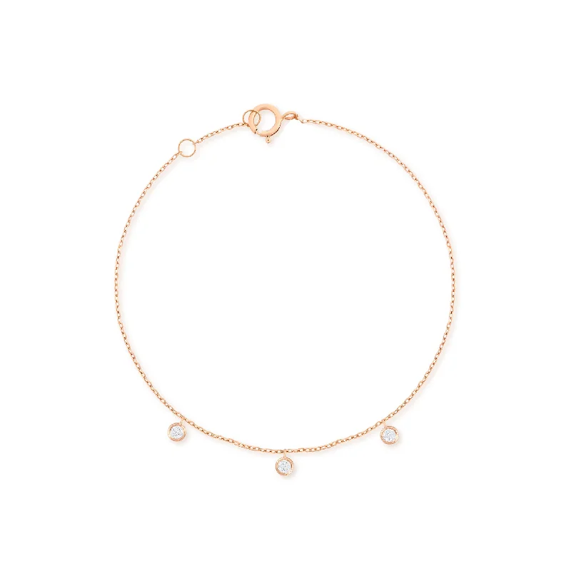 women’s boho bracelets-Dangling 18K Rose Gold Bracelet w. Diamonds