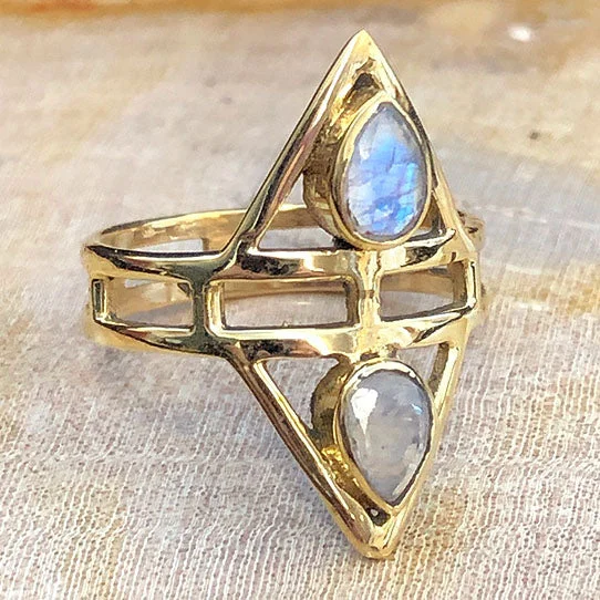 women’s boho rings-<span>RBR-049<span>: </span></span>Moonstone Rising Ring - Brass