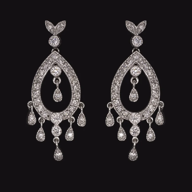 women’s gemstone hoop earrings-1 CARAT NATURAL DIAMOND DANGLE DROP EARRINGS TEARDROP 14k WHITE GOLD PEAR SHAPE