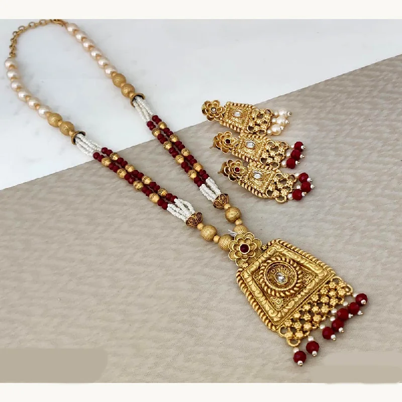 women’s anniversary pendant necklaces-Rani Sati Jewels Gold Plated Pota Long Necklace Set