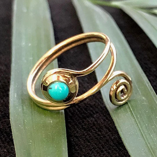 women’s wedding rings with diamonds-<span>RBR-065<span>: </span></span>Adjustable Turquoise Ring - Brass