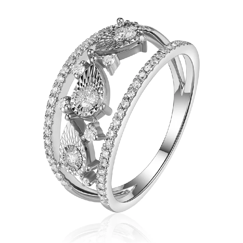 women’s oval diamond engagement rings-14K White Gold Contemporary Diamond Ring