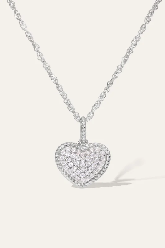 women’s stacking necklaces-Speira Heart Pave Silver Necklace