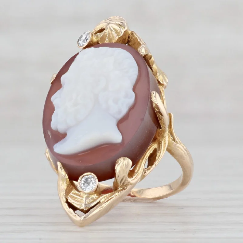 women’s emerald cut engagement rings-Antique Sardonyx Cameo Diamond Ring 10k Yellow Gold Size 5 Male Figural