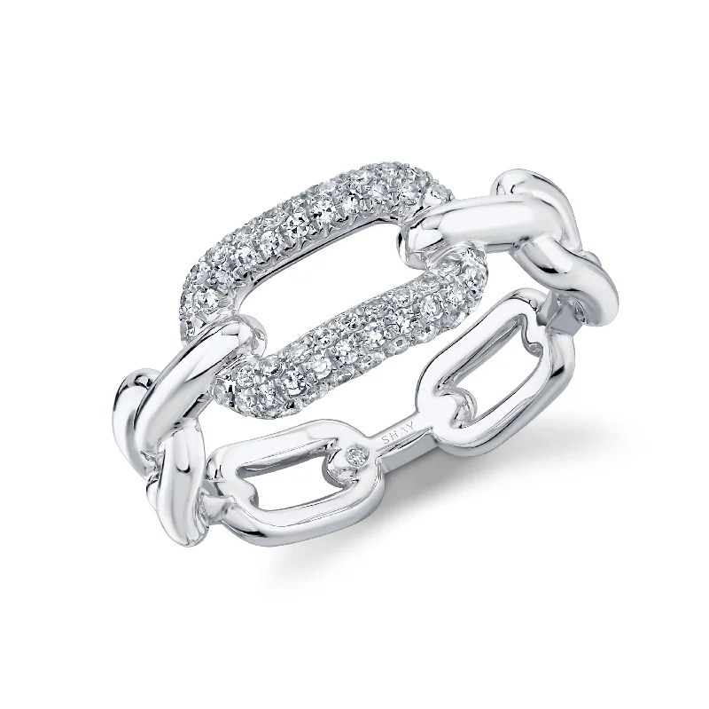 women’s diamond solitaire rings-DIAMOND PARTIAL PAVE MINI CABLE LINK RING