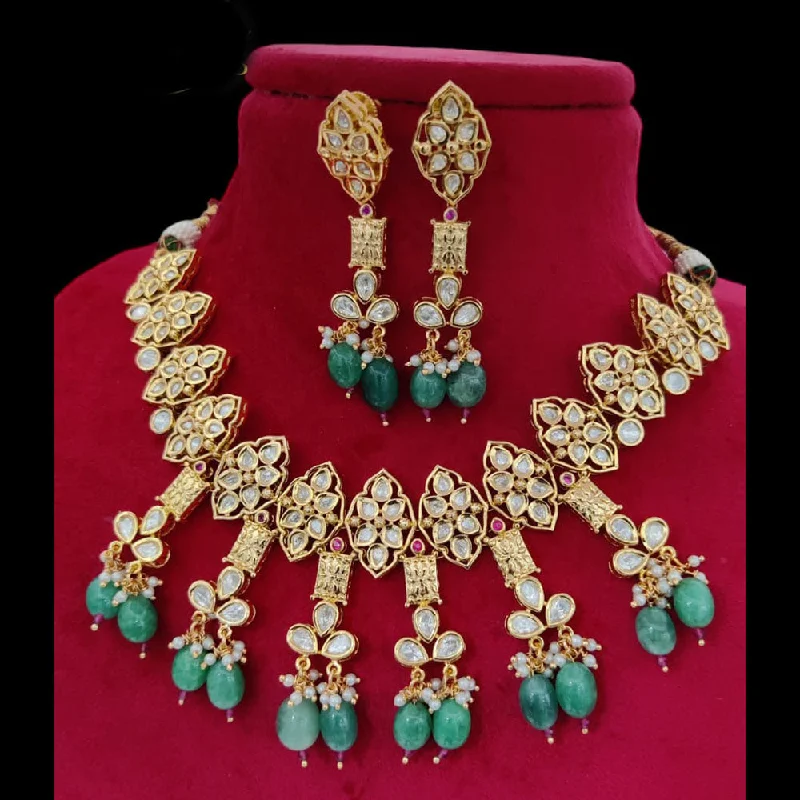 women’s statement necklaces-Jewel Addiction Gold Plated Polki Kundan Necklace Set