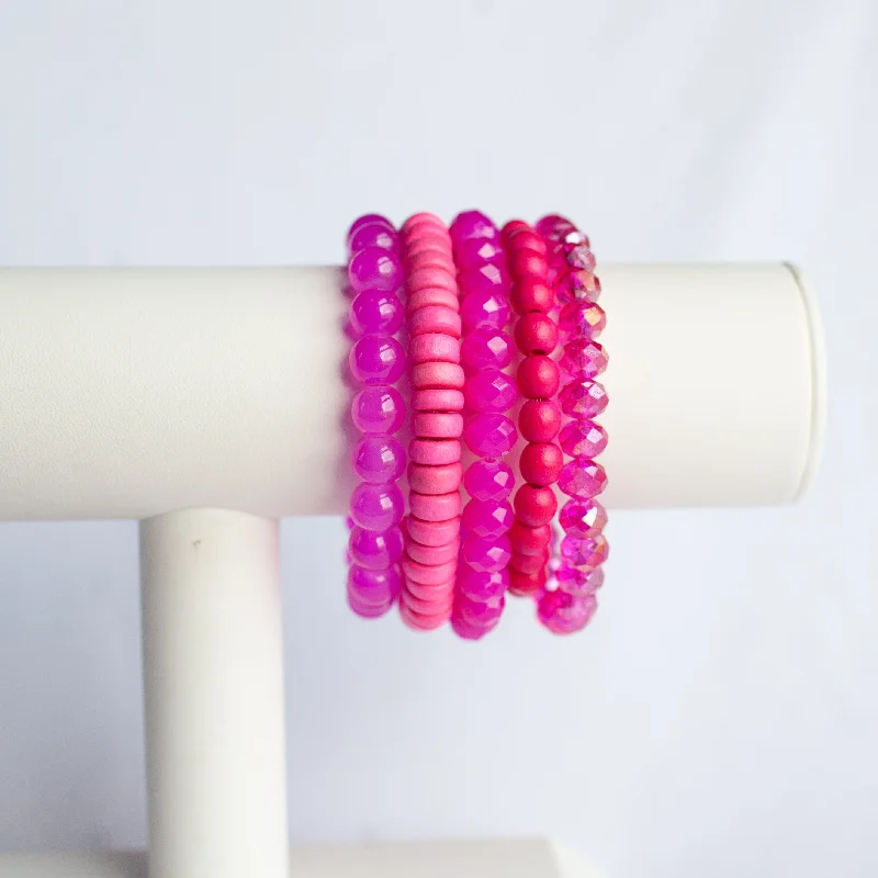 women’s trendy bracelets-Pink Overload Bracelet Stack