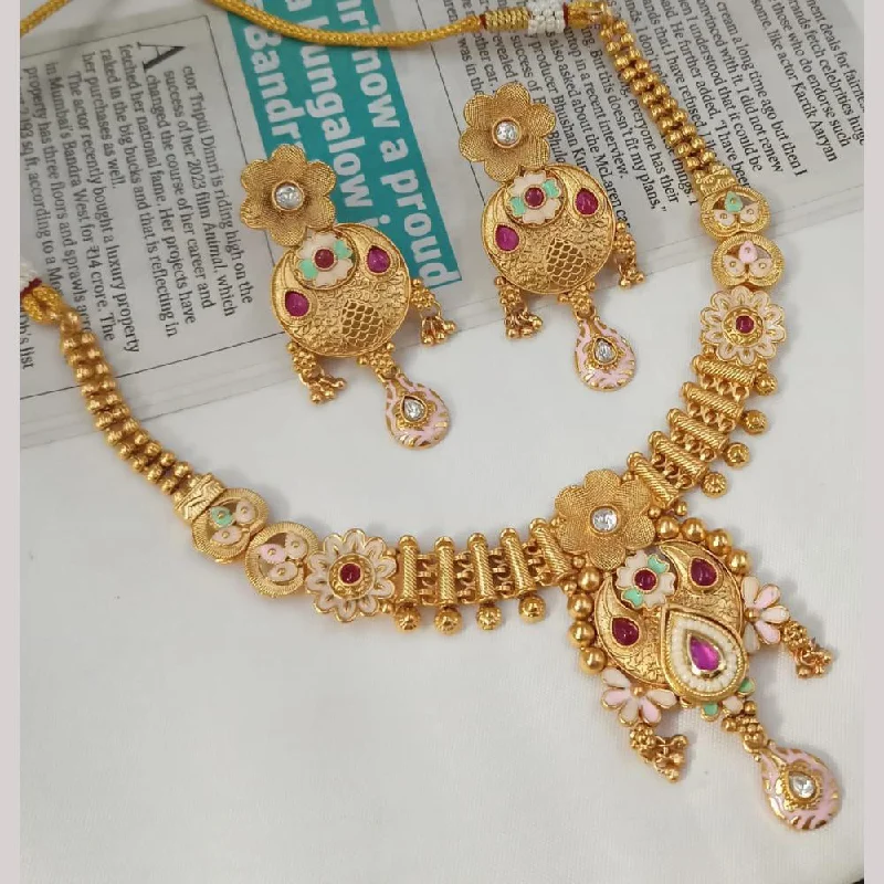 women’s anniversary pendant necklaces-Padmawati Bangles Gold Plated Pota Stone And Pearls Meenakari Necklace Set