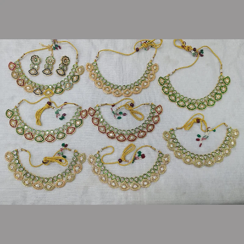 women’s simple gold necklaces-Rani Sati Jewels Gold Plated Polki Kundan Necklace Set