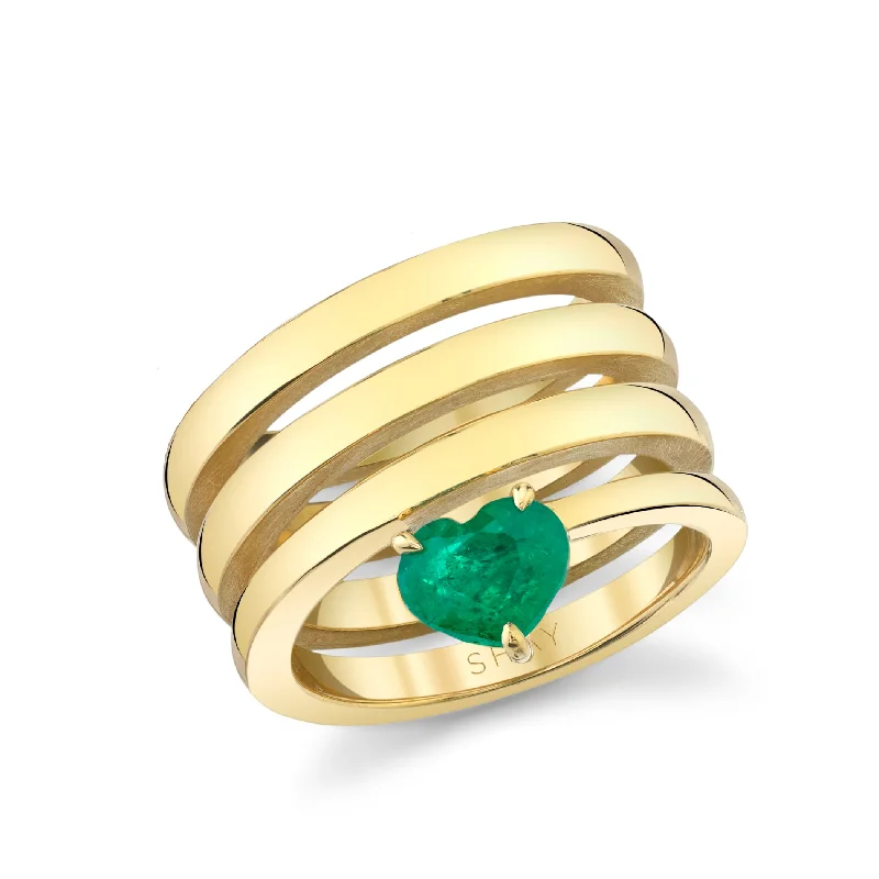 women’s boho rings-READY TO SHIP SOLID GOLD EMERALD SPIRAL HEART PINKY RING