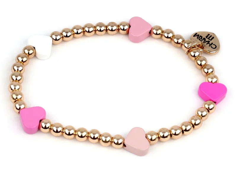 women’s oversized bracelets-GOLD + PINK BEAD STRETCH BRACELET