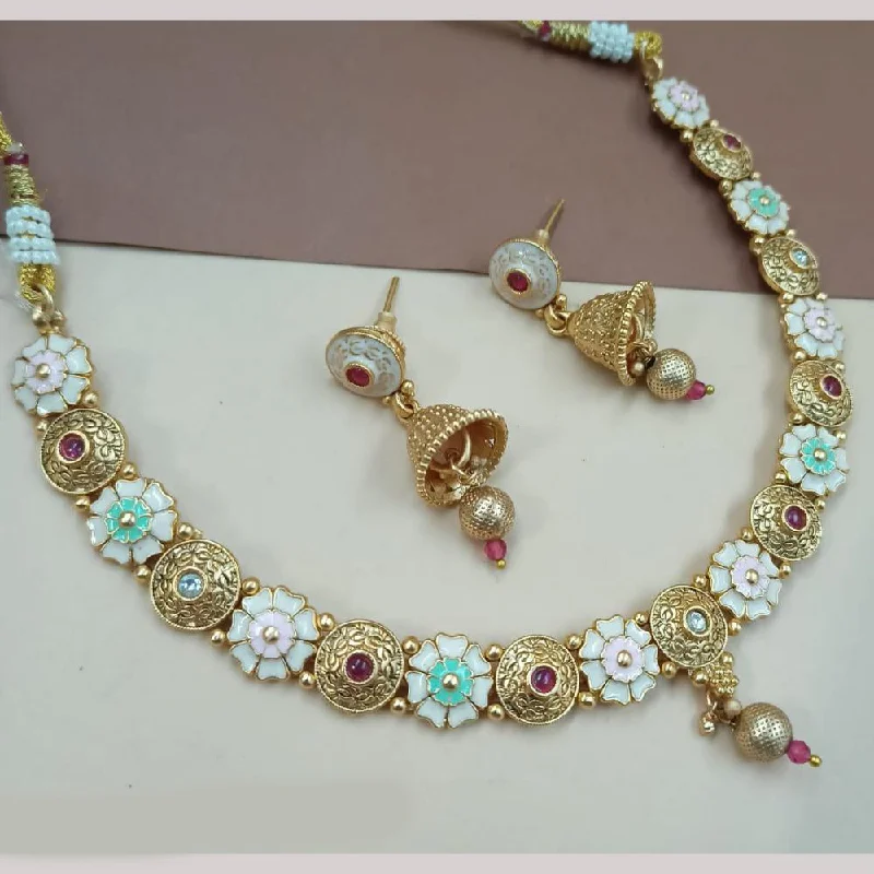 women’s birthstone necklaces-Padmawati Bangles Gold Plated Pota Stone And Pearls Meenakari Necklace Set