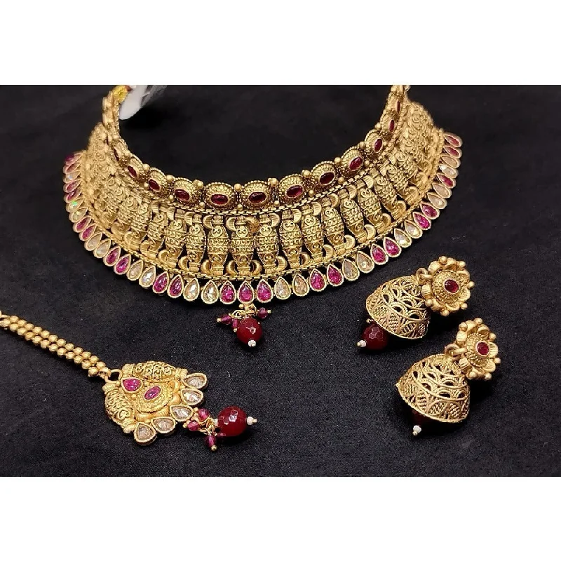 women’s vintage necklaces-Akruti Collection Gold Plated Pota Stone Choker Necklace Set