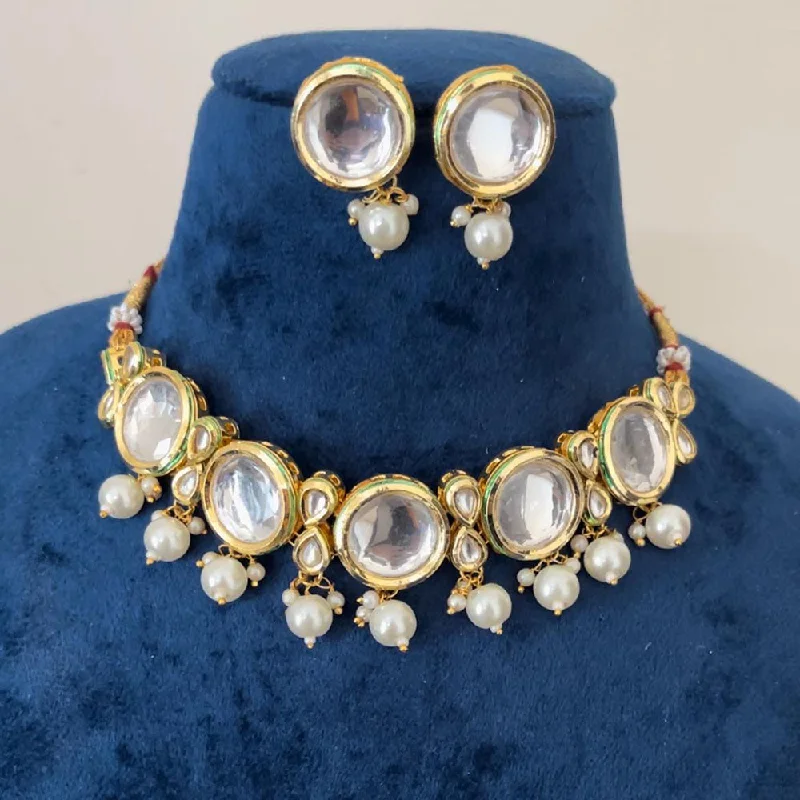 women’s long gold necklaces-Shringarstreet Gold Plated Kundan And Pearl Choker Necklace Set