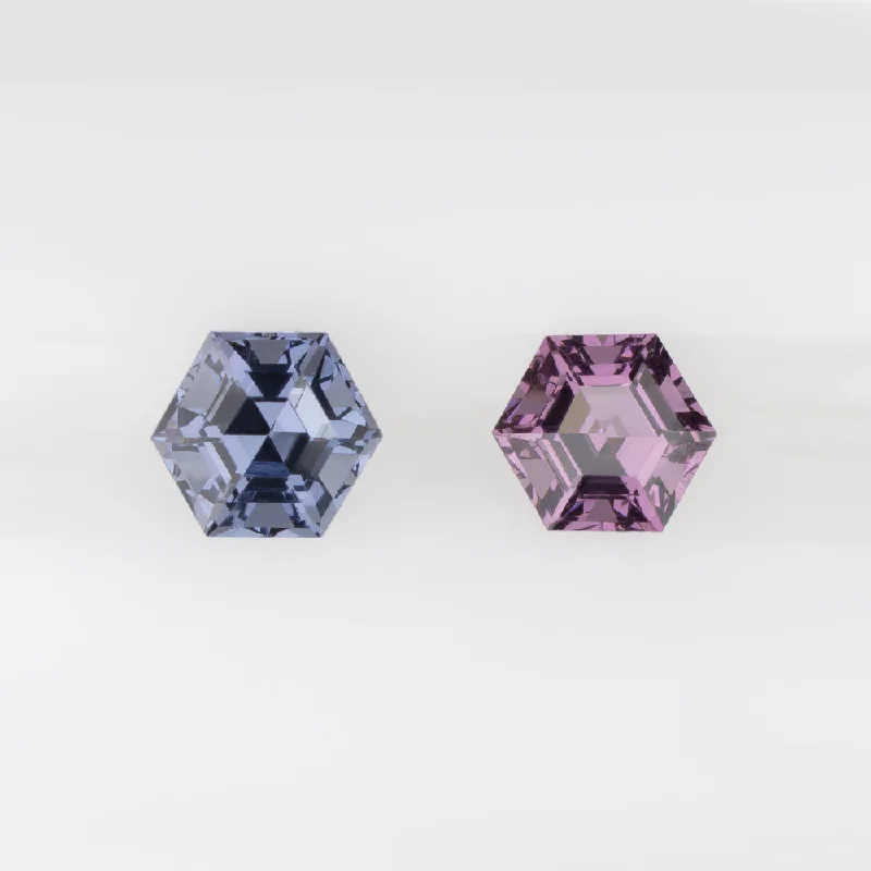 women’s pearl stud earrings-SPINEL MATCHING PAIR STUD EARRINGS TWO TONE PINK BLUE HEXAGON SHAPE CUT 1.01ct