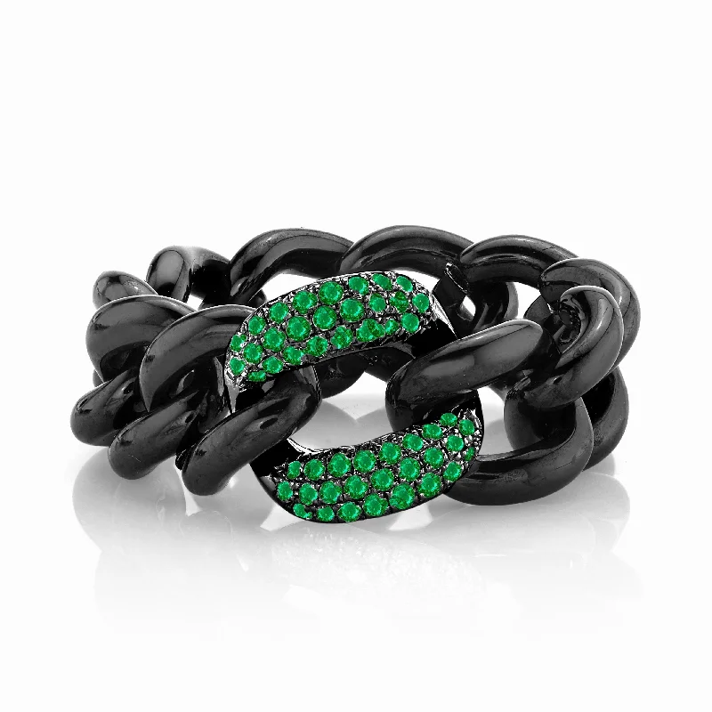 women’s stackable diamond rings-READY TO SHIP EMERALD & BLACK CERAMIC MEDIUM LINK RING