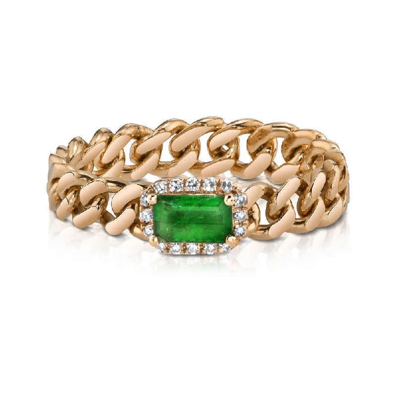 women’s stacking rings-RECTANGLE EMERALD BABY LINK RING