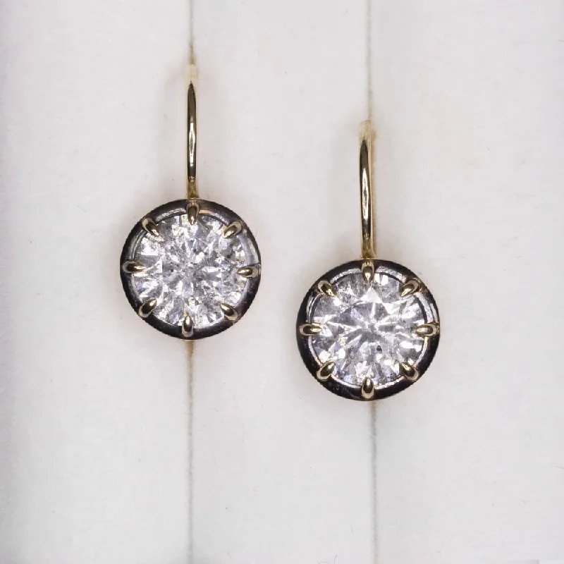 women’s small gold earrings-3.13ct NATURAL DIAMOND DROP EARRINGS VICTORIAN STYLE CLASSIC ROUND CUT GOLD 3ct