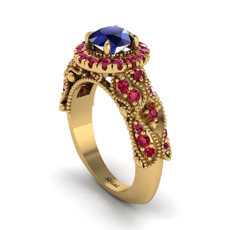 women’s colorful engagement rings-Exclusive Halo Sapphire Milgrain Engagement Ring - Kendra No. 58