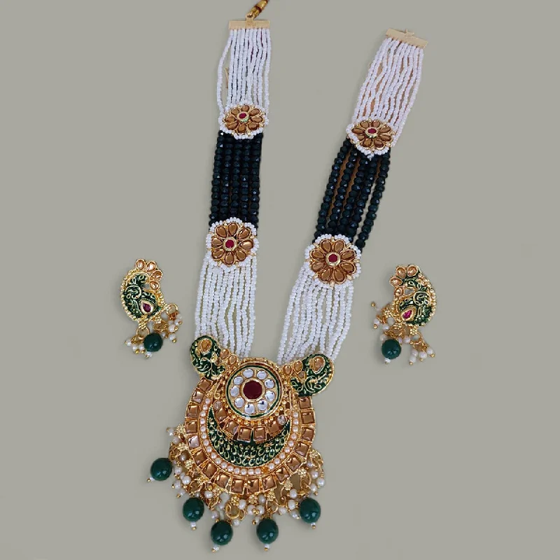 women’s silver chain necklaces-Lucentarts Jewellery Gold Plated Kundan Stone And Pearls Necklace Set