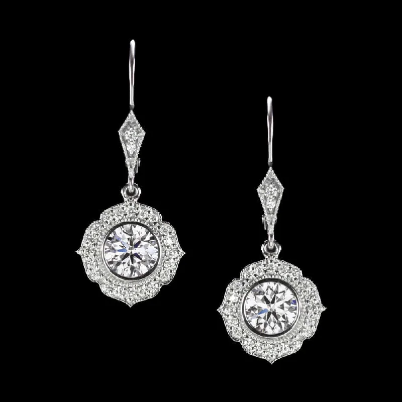 women’s crystal earrings-1.22ctw LAB CREATED DIAMOND DANGLE EARRINGS VINTAGE STYLE HALO DROP SCALLOPED