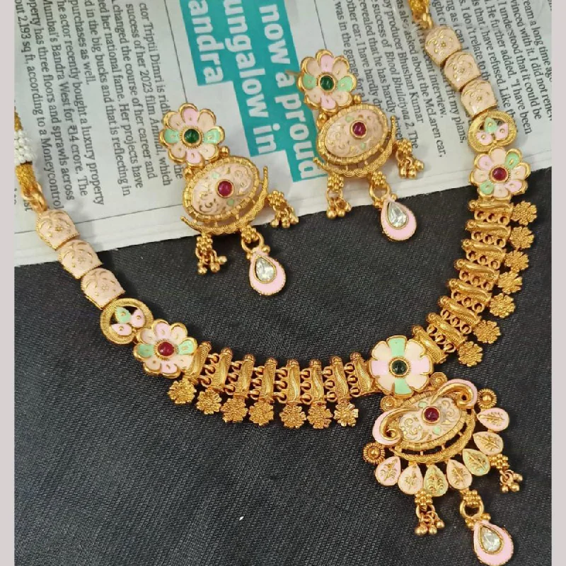 women’s unique necklaces-Padmawati Bangles Gold Plated Pota Stone And Pearls Meenakari Necklace Set