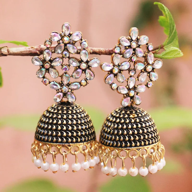 women’s flower earrings-H K Fashion Gold  Plated Austrian Stone Jhumki Earrings