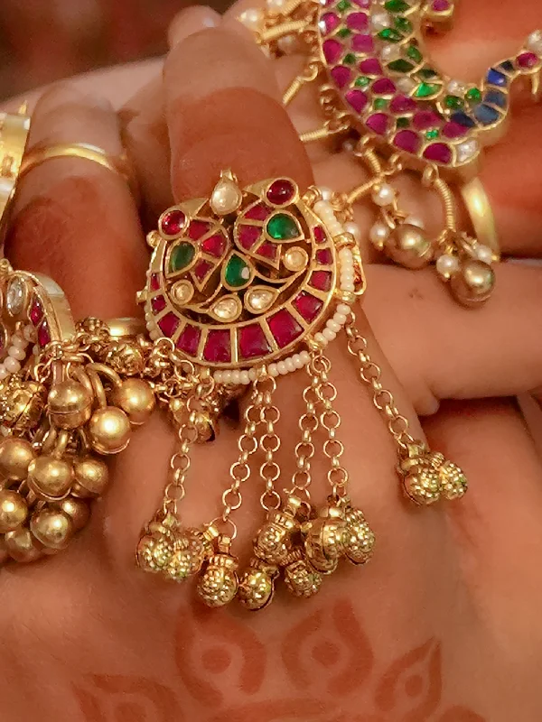 women’s unique wedding rings-Gold Plated Jadau Kundan Ring - MRNG202