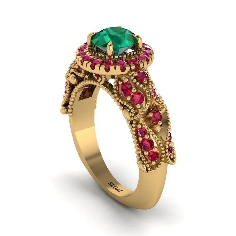 women’s modern engagement rings-Exclusive Halo Emerald Milgrain Engagement Ring - Kendra No. 49