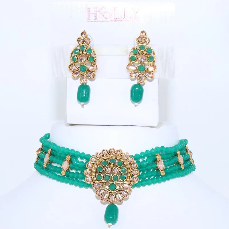 women’s gold chain necklaces-Corbeda Fashion Gold Plated Kundan And Pearl Choker Necklace Set