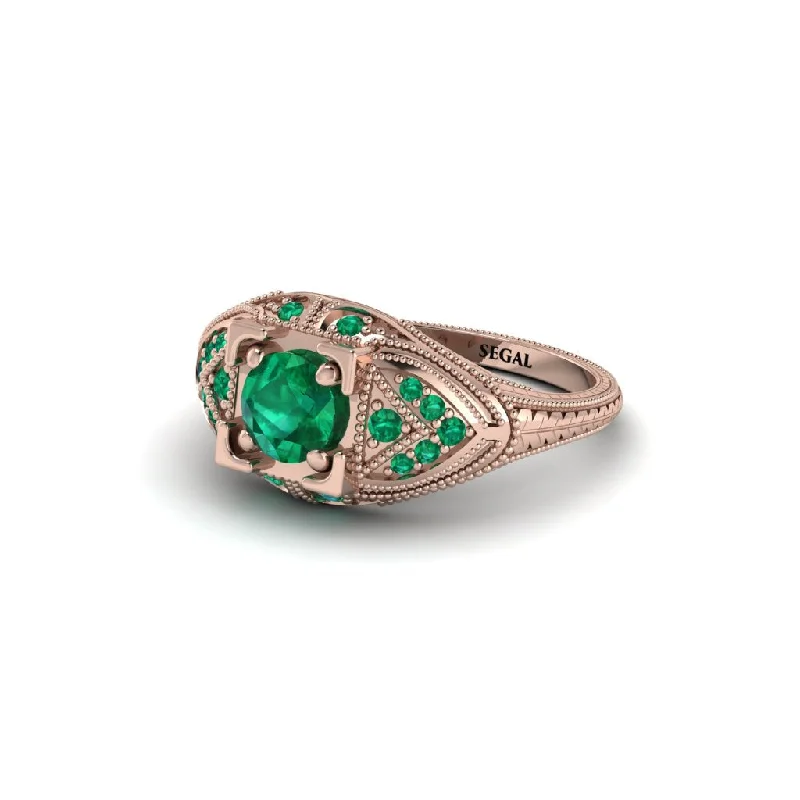 women’s sapphire engagement rings-Round Emerald Filigree Art Deco Vintage Engagement Ring - Bree No. 20